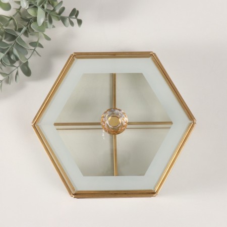 Casket glass with a metal frame "hexagon" transparent white 17.5x20x8 cm-3