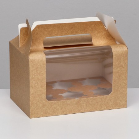 Confectionery folding box for 6 cupcakes, craft 23.5 x 16 x 14 cm