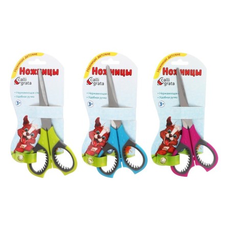 Chancellery scissors 14 cm Calligrata, plastic handle, rubber inserts, mix