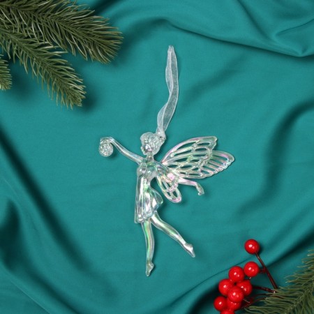 Christmas tree decoration "Fairy with a ball" 12x11.5 cm, white overflow