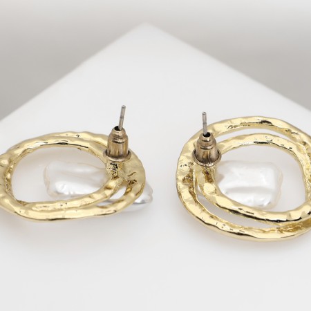 Earrings with pearls "bead" double circle, color gold-2