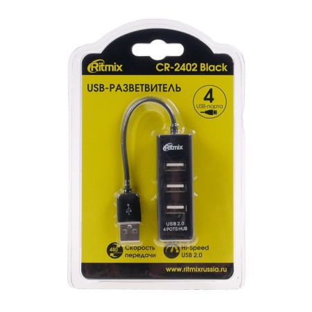 USB-Ritmix CR-2402, 4 ports, USB 2.0, black, black,-3