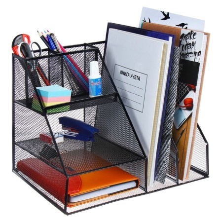 Stand for stationery, 7 departments, mesh, metal, black-4