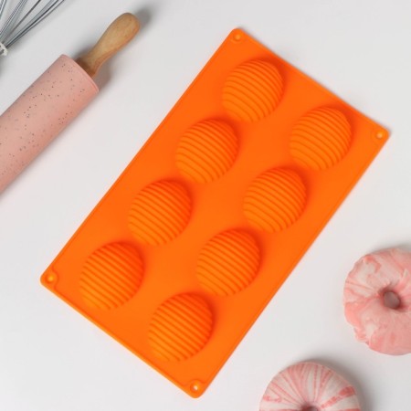 The form for baking shares “insects. Hive ”, silicone, 28 × 17 cm, 8 cells (4.5 × 5.5 × 3 cm), color mix-9