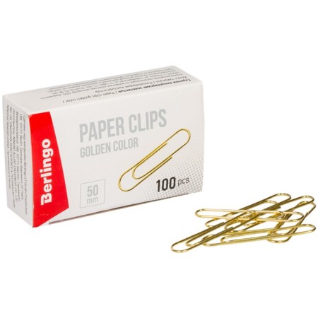 Office paper clips 50mm, golden 100 pieces of Berlingo, in cardboard packaging-3