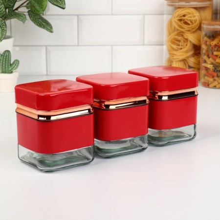 A set of glass cans for bulk products "Classic", 500 ml, 9.5 × 11.8 cm, 3 pcs, red red color
