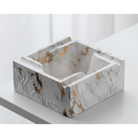 Ash "marble", 12.9 x 5.5 cm, ceramics, white with gold-2
