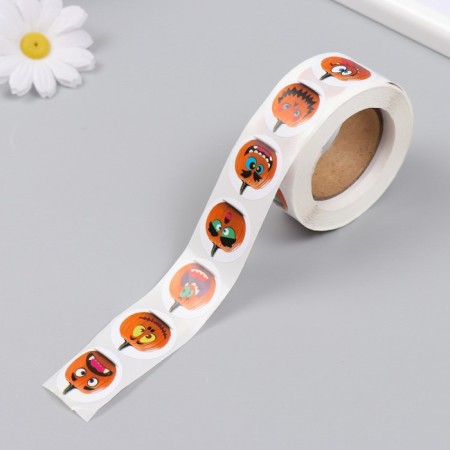 Stick Paper "Halloween. Funny pumpkin" d = 2.5 cm 500 pcs in the roll-3