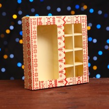 Коробка для конфет, 8 конфет и шоколадка, 17,7 х 17,7 х 3,8 см "Вязанка"