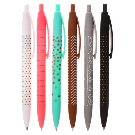 A set of ballpoint pens 6 pieces, 0.5mm, a body with a pattern, rubberized, blue ink, mix