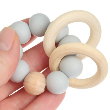 Silicone teether M&B with a wooden ring, gray-2