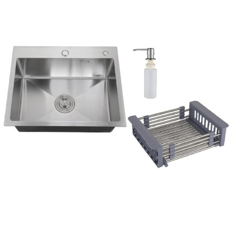 Kitchen sink "RMS" MR-6050, mortise, thickness 3.0 and 1 mm, basket, dispenser, satin