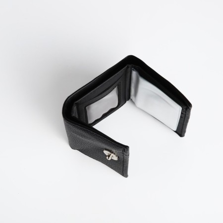 Male purse for magnet, department for bills, for maps, for coins, black color-3