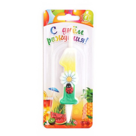 Candle for the cake "Chamomile", 10.2 cm, multi -colored number "1"-2