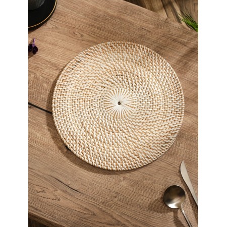 Rug -heading lane round rattan, 30x30x0.5 cm, white-1