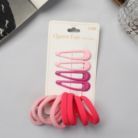 Hair set "Mira" (4 invisibility-5 cm, 8 elastic bands-3.5 cm) pink