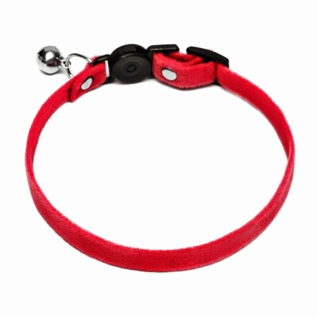 Soft cat collar with a bell, 30 x 1 cm, textiles, red-1