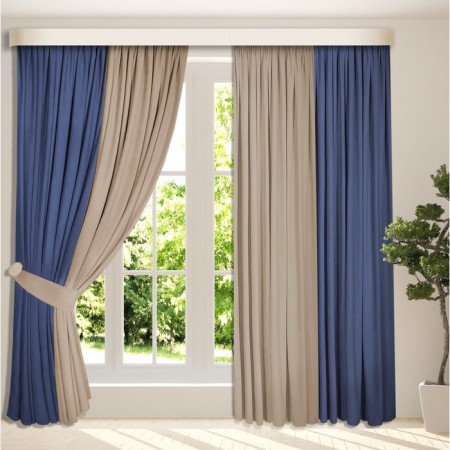 Set of curtains "Canvas", size 200x250 cm, 2 pcs, blue, beige color-4