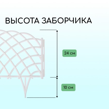 Decorative fence, 34 × 270 cm, 6 sections, plastic, white, “diadem”-2