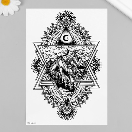 Tattoo on the body black "mountains in the triangle" 21x14.8 cm