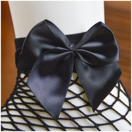 Erotic linen, socks in a large grid, with a bow, size OS, black-5