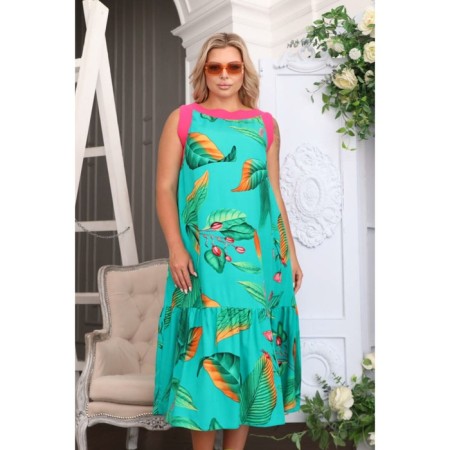 Sarafan female, size 52, turquoise color-7