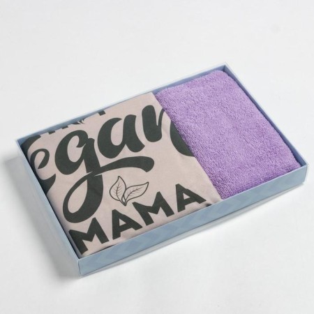 Gift set of Ethel Vegan Mama apron 70x60 cm, towel 30x60 cm, 100% cotton-6