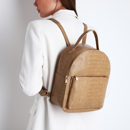 Women's backpack made of artificial leather with lightning, 1 pocket, beige color-5