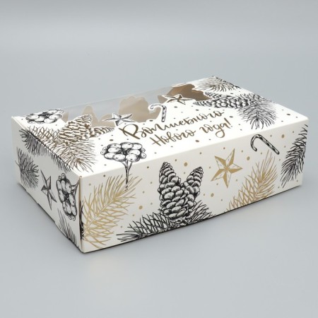 Box for eclaires with liners of the “Magic New Year!”, 25.2 x 15 x 7 cm, New Year-1