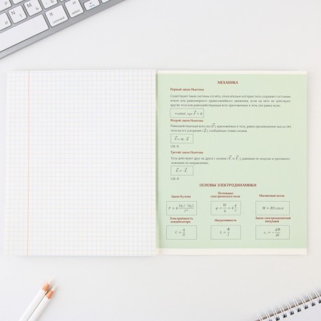 An objective notebook 48 sheets, A5, cute pets, with reference materials “September 1: Physics”, cover coated cardboard 230 gr., Inner block in a cage 80 gr., Sweet of 96%, block No. 1.-3