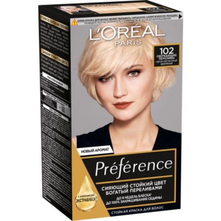 Hair dye l’Oreal Preference Recital "sparkling overflows", tone 102, light-blond-brown pearl
