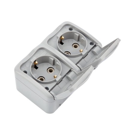 Horizontal block 2 sockets (ceramics) mini ip54 with grounding, o/y, gray kranz-2