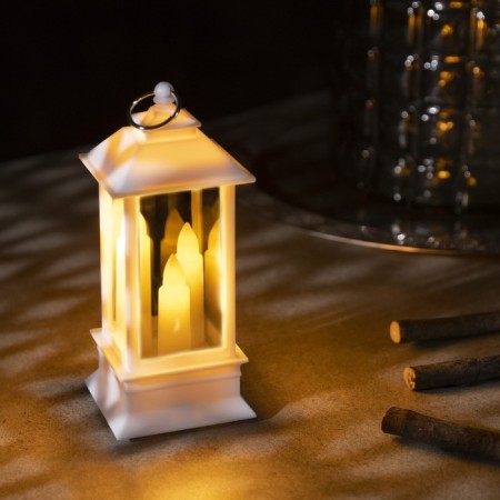 LED figure “White Lantern with candles” 5.5 × 13 × 5.5 cm, plastic, batteries AG13x3, glow warm white