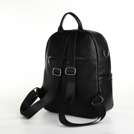 City backpack on lightning, from artificial leather, black color-2