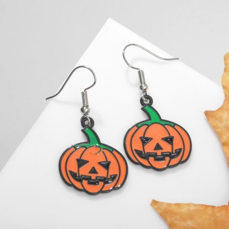 Emall earrings "pumpkins" cartoon, green-orange color in silver