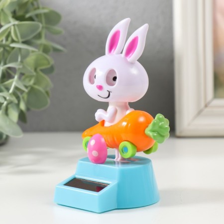 Plastic pendulum from the solar battery "White Bunny in the carrot machine" 5.8x6.5x10.5 cm-3