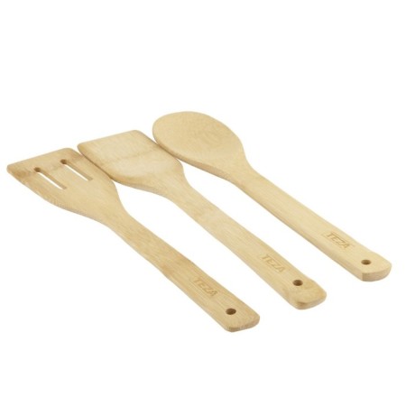 Set 3 objects: straight blade, scapula with slots, spoon, 30x6 cm, bamboo