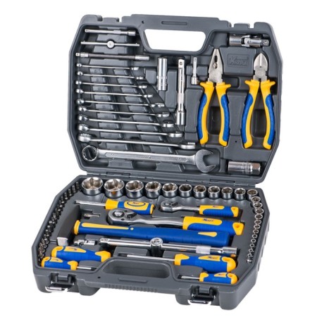Набор инструмента KRAFT KT700677, 1/2" и 1/4" 6 гр. головки, 4-32 мм, 73 предмета, кейс-1