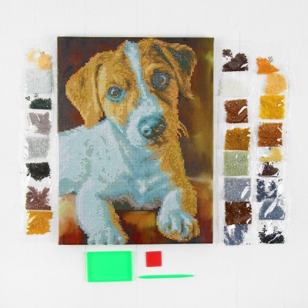 Diamond mosaic with a partial filling on the subframe "dog", 30 x 40 cm-4