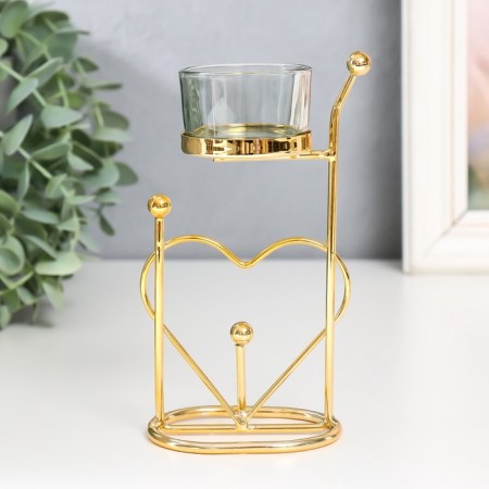 Climber metal, glass for 1 candle "Heart. Balls" D-4.5 cm gold 9x4.5x17 cm-2