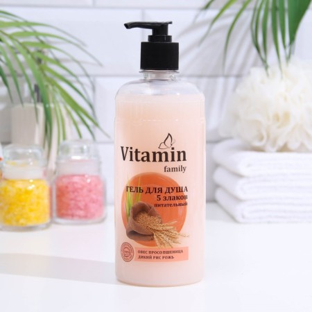Shower gel Vitamin Family, 5 cereals, nutritious, 650 ml