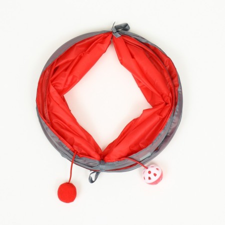 Tunnel for cats with a toy, 50 x 25 cm, red-5