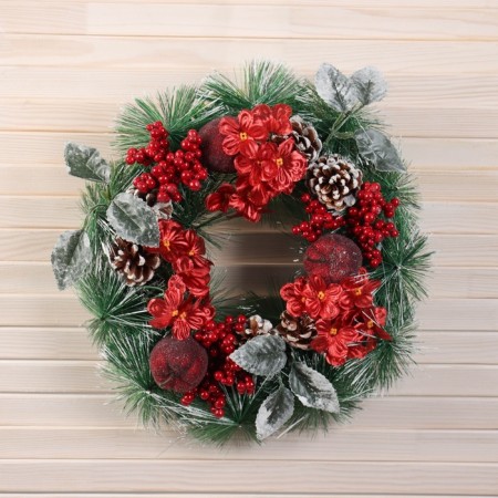 New Year's Wreath D-30 cm "Forest Festival" Small flowers leaves