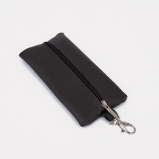 Key of zipper, length 15 cm, ring, carbine, dark brown color