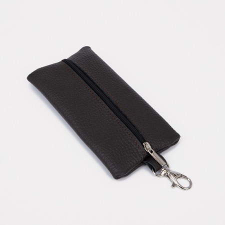 Key of zipper, length 15 cm, ring, carbine, dark brown color