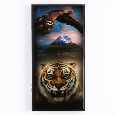Backgammon "Tiger and Eagle", wooden board 40 x 40 cm, with a field for playing checkers