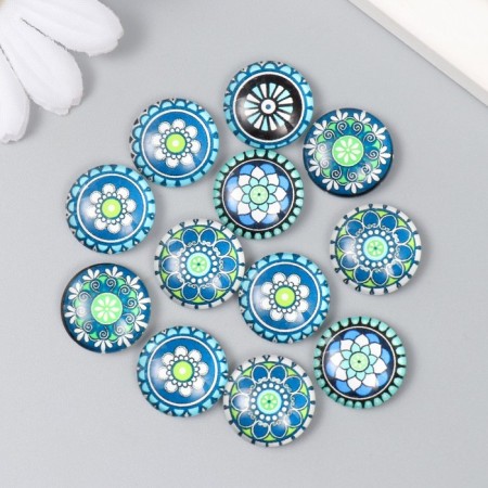 Decor (cabochon) for creativity glass "Flower patterns" mix d = 1.6 cm