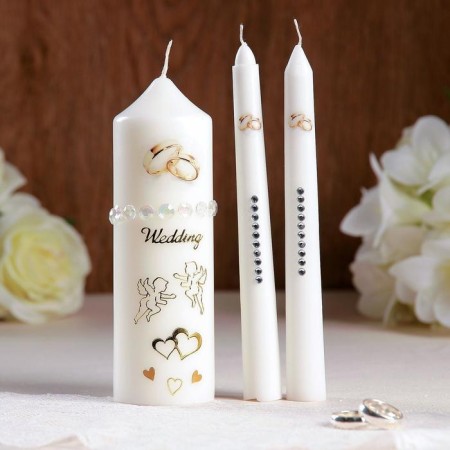 A set of wedding suppositories with beads "Wedding rings", white, handmade, mix-3
