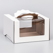 Box for cake 2 windows, with handles, white, 25 x 25 x15 cm
