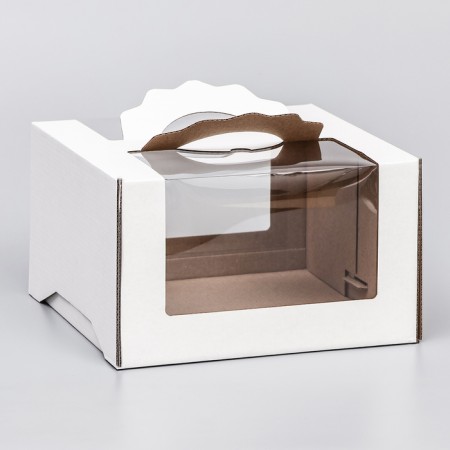 Box for cake 2 windows, with handles, white, 25 x 25 x15 cm